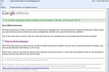 Adwords Phishing mail